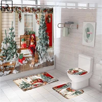 christmas bathroom curtains xmas tree window shower curtain polyester toilet lid cover wc bath mat set festival home decoration