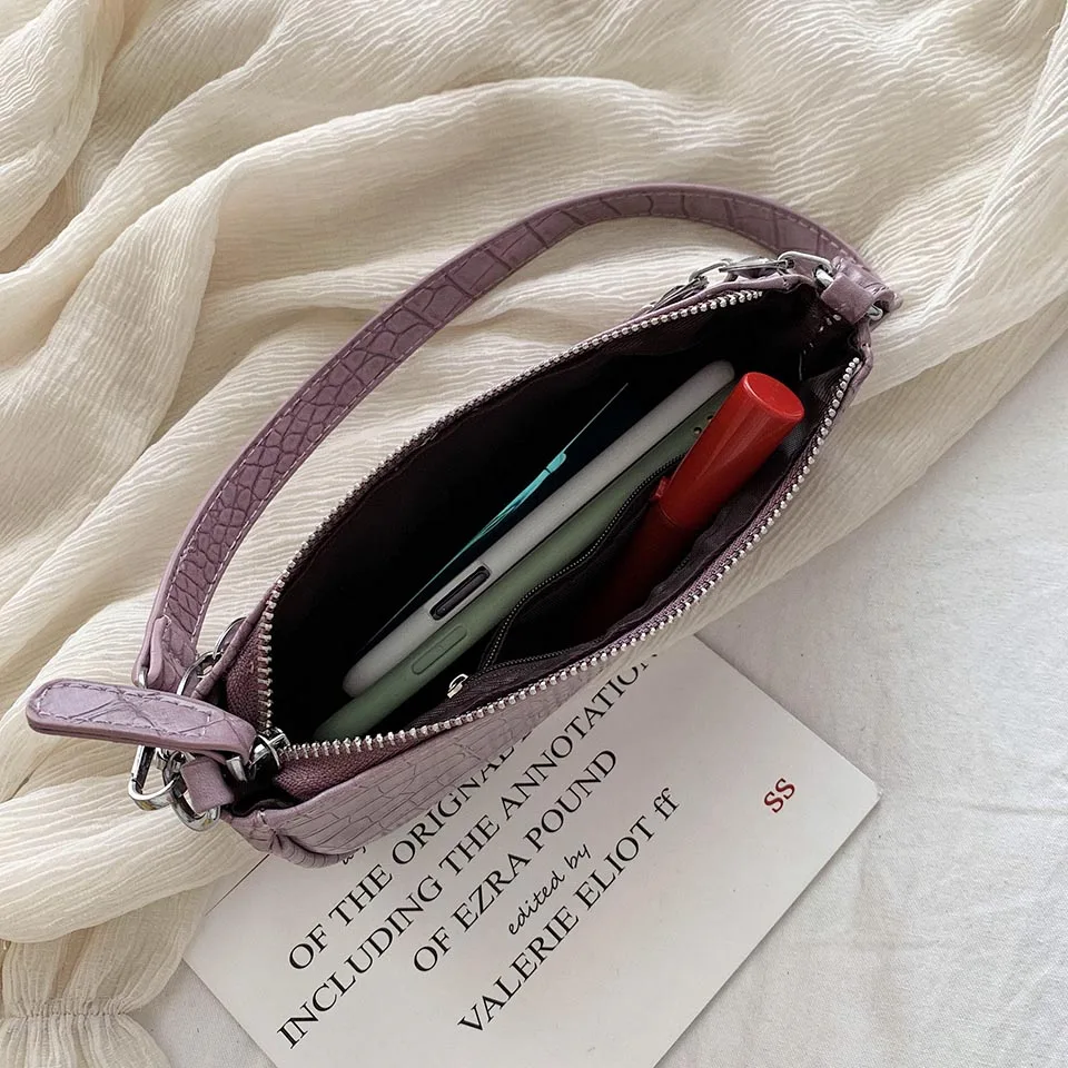 

Crocodile Pattern PU Leather Zipper Shoulder Bag Women Solid Color Handbags Daily Shopping Totes Ladies Casual Trendy Purses