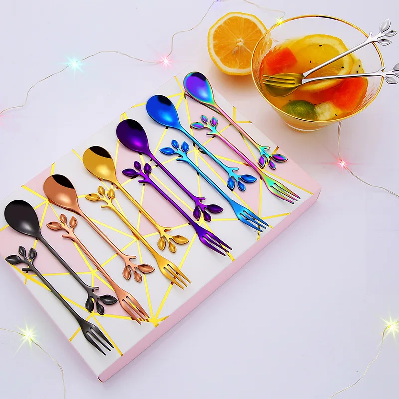 

Teaspoon Stainless Steel Coffee Scoop Creativity Branch Leaves Fruit Fork Spoon Wedding Spoon Stir Honey