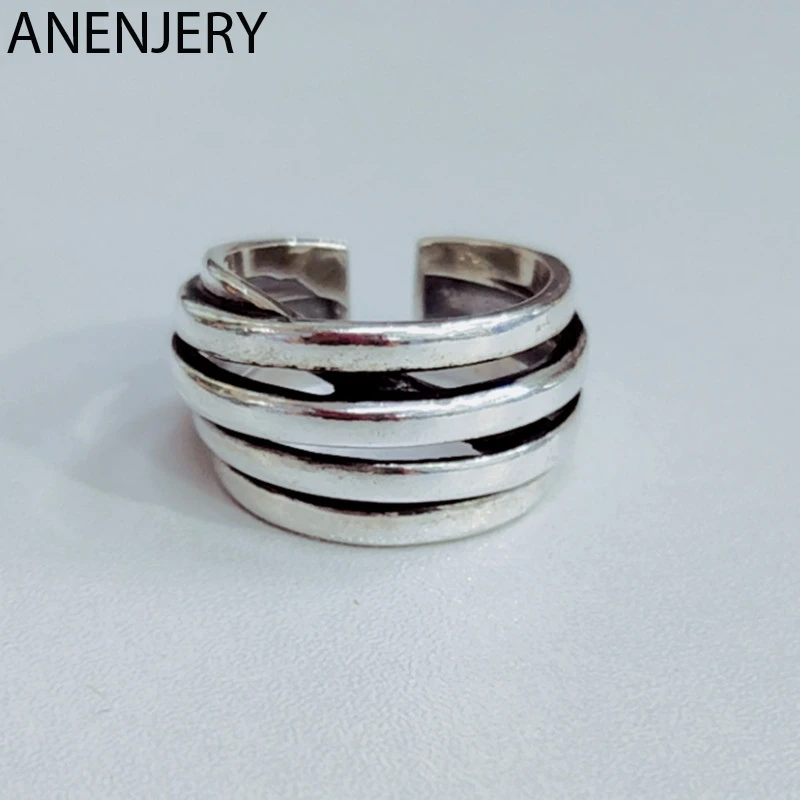 ANENJERY, модное кольцо с мутильным слоем, крученая веревка, тайское серебряное кольцо, 925 пробы, серебряное кольцо с высокой польской линией для женщин, S-R536