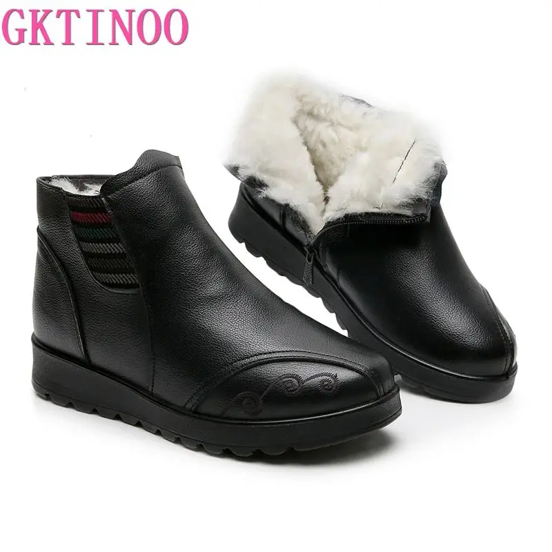 

GKTINOO/2021 г.; Женские зимние ботинки; Зимние ботильоны на плоской подошве; Женская теплая обувь на платформе; Ботинки из натуральной кожи на тол...