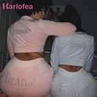 Спортивный костюм Karlofea Женский Повседневный, Бархатный комплект из 2 предметов, укороченный жакет и брюки, базовая уличная одежда со стразами, Осень-зима 2020