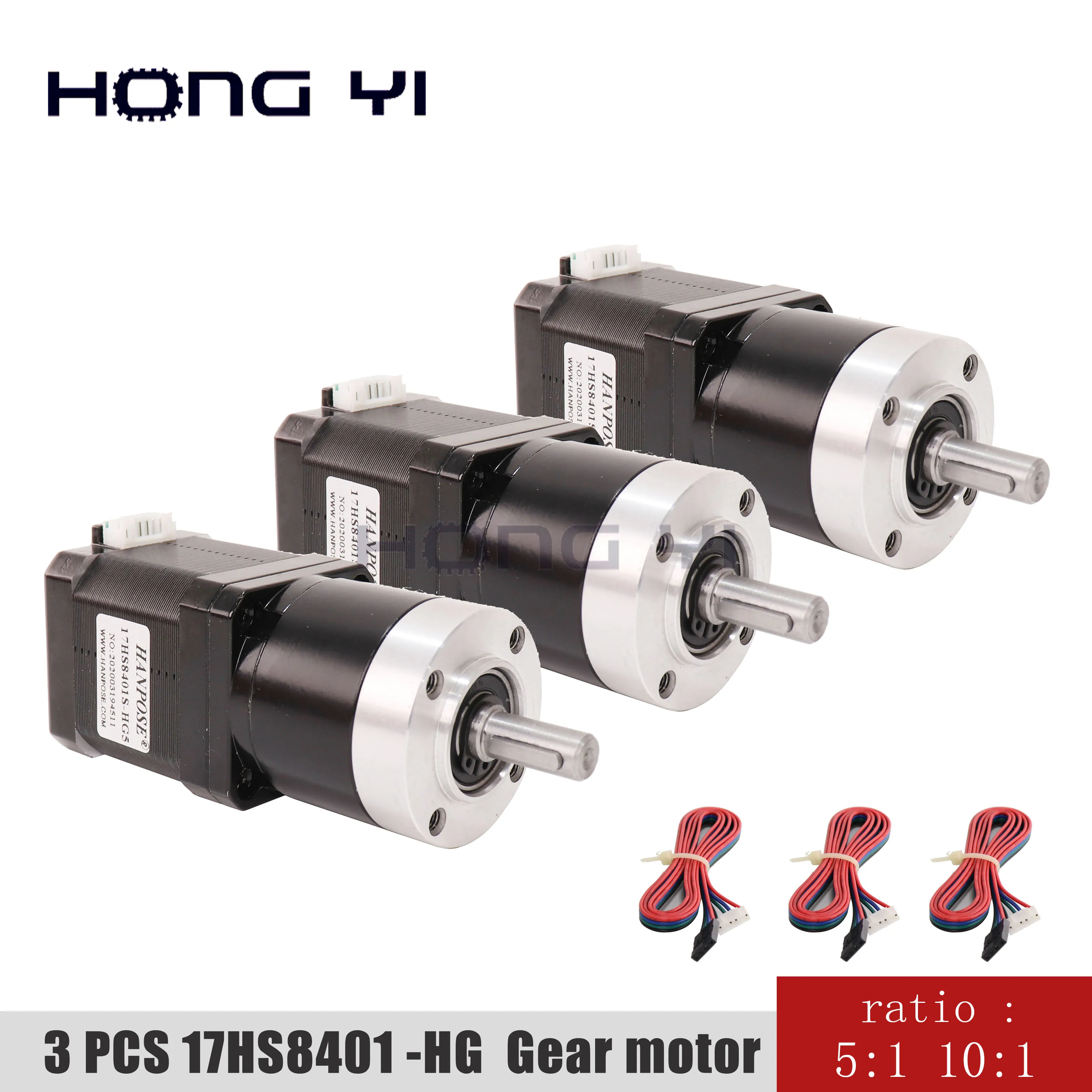 

3pcs Nema17 High precision reduction motor Gear ratio 5-1 10-1 Planetary Gearbox stepper motor 17HS8401S-HG for 3d printer motor