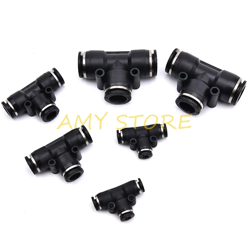 

5 шт. черный PE-4 6 8 10 12 мм воздушный шланг трубка OD пневматический равный т тройник соединение соединитель Быстрый толчок в фитингах