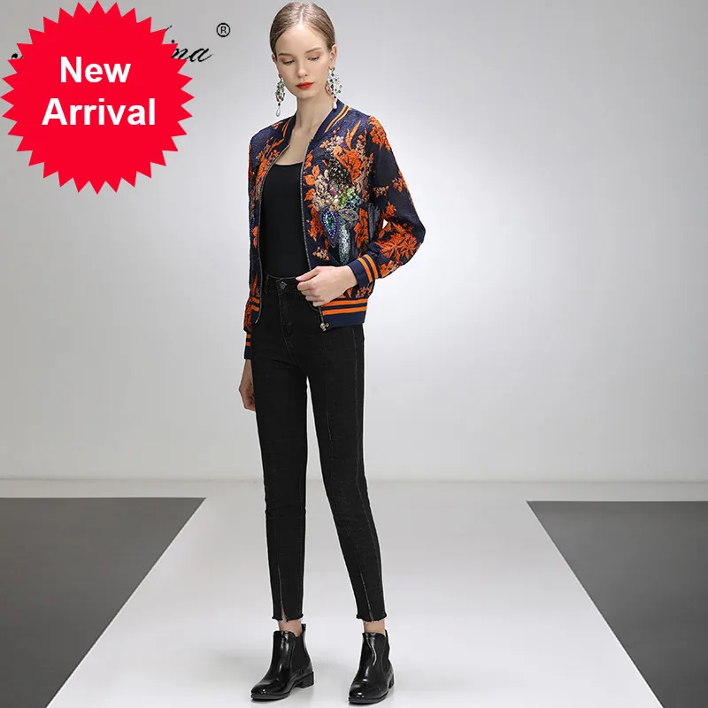 

Fashion Designer Long sleeve Jacket jacket Spring Women's Flower Beading Sequins Casual Elegant Short Jacket jacket