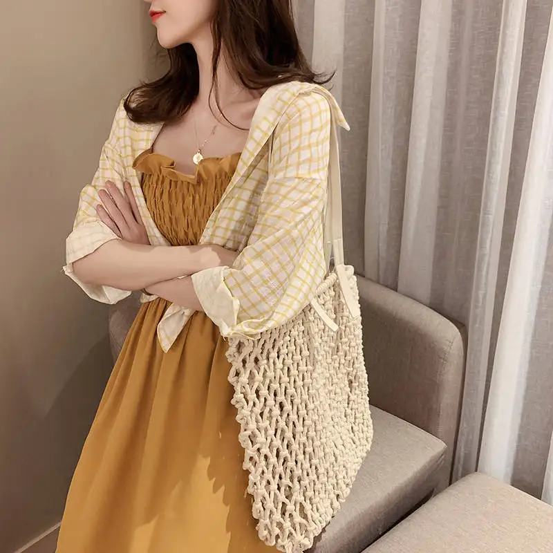 Женские комплекты из блузки в клетку и эластичного платья на груди лето 2019| |