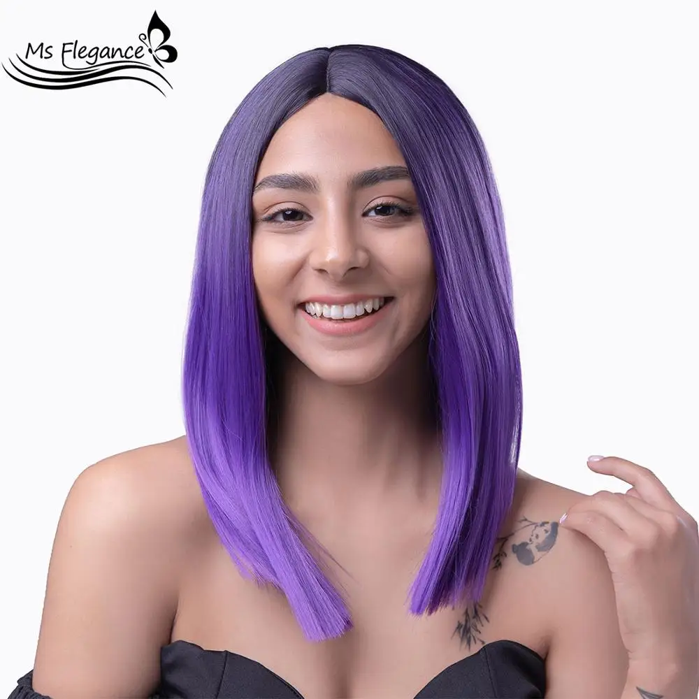 

MS FLEGANCE Purple Straight Cosplay Wigs Synthetic For Black Women Short bob Lolita Fake Hair Pink Daily Party Synthetic Wigs