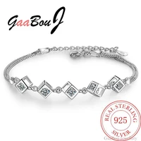 925 sterling silver lucky bracelets cuff cube box fashion charm chain bangle women ladies girls jewelry gift silber pulseiras