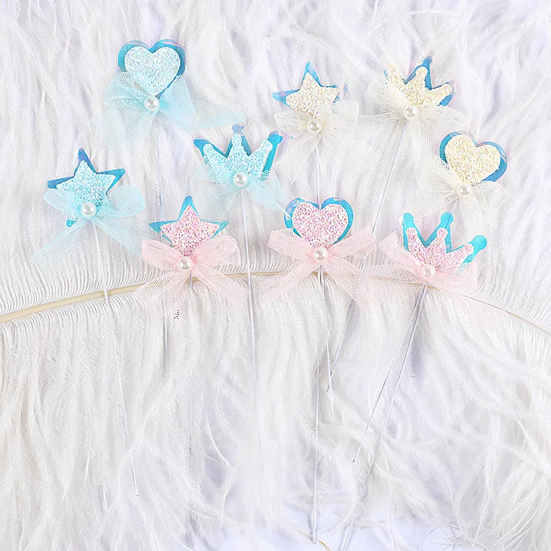 Топпер для свадебного кекса 2 шт. розовая блестящая корона жемчужные стандартные