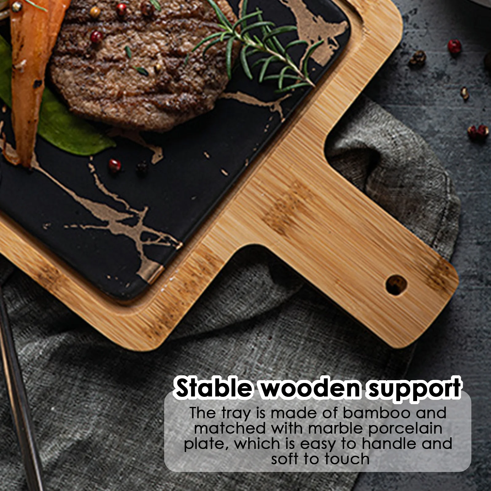 Скандинавская мраморная тарелка для стейка керамическая с текстурным принтом