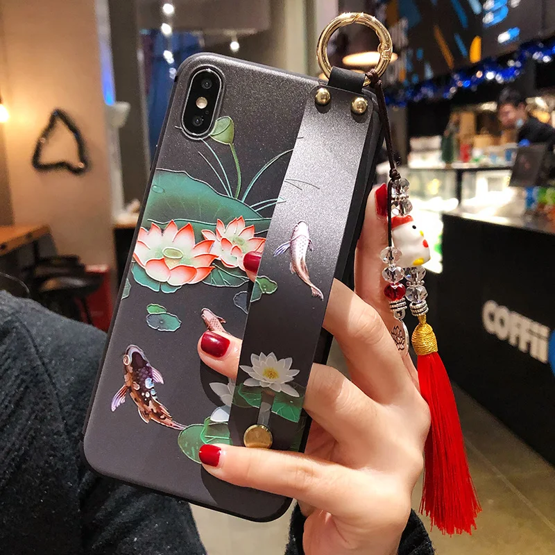 

sumkeymi Wrist Strap Flower Phone Holder Case For iphone 13 Pro Max 11 Case For iphone 12 Pro Max 8 Plus X XS XR Hand Band Case