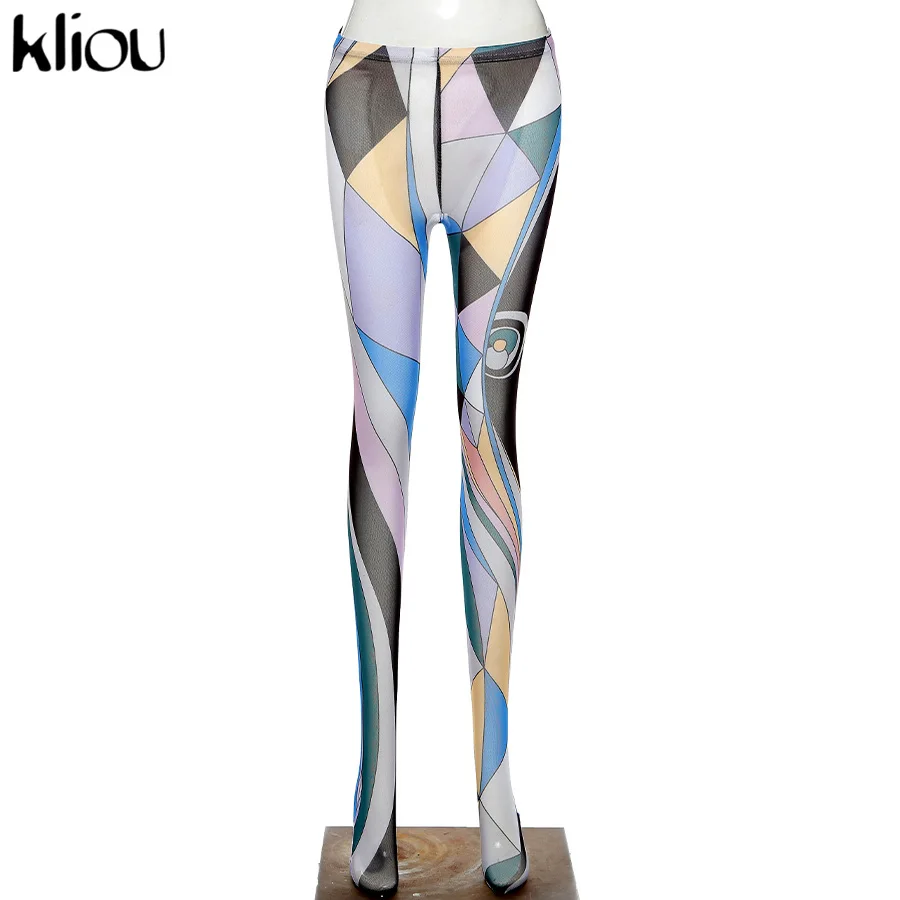 

Kliou Asthetic Print Foot Pants Women Medium Waist Skinny Body-shaping Leggings 2021 Fashion Sexy Streetwear Female Trousers Hot