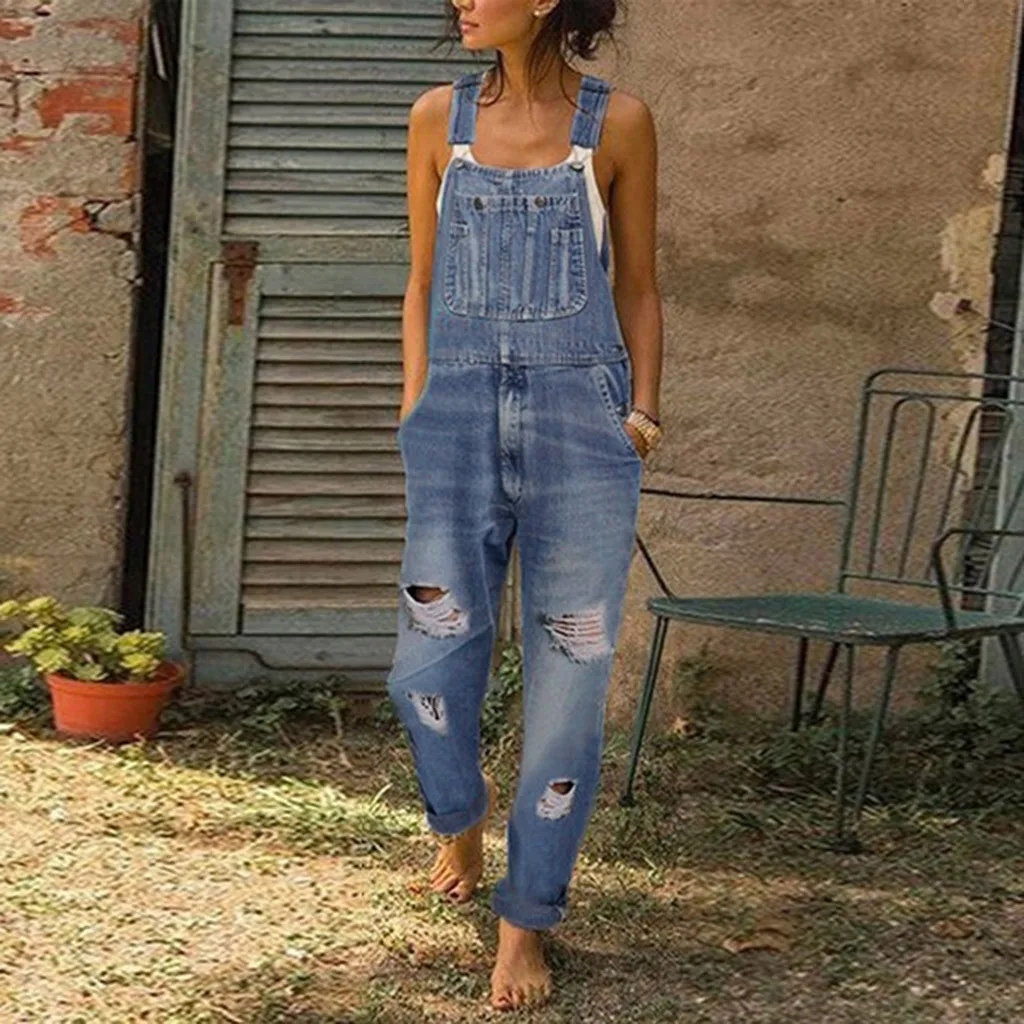 Женские комбинезоны модные джинсовые сексуальные длинные Комбинезоны Monos Largos Mujer