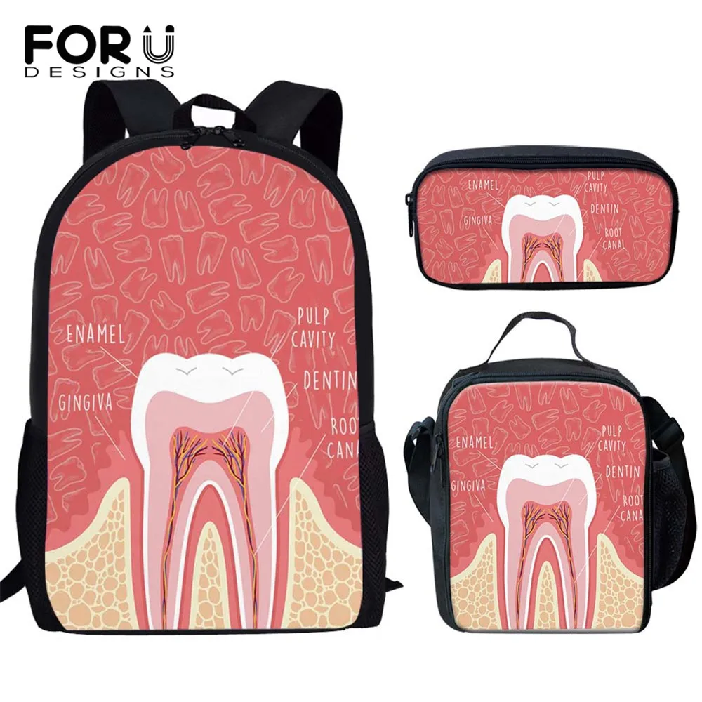 

Рюкзак для мальчиков и девочек FORUDESIGNS с анатомии зубов, детские школьные ранцы, 3 комплекта, детский ортопедический школьный портфель, женск...
