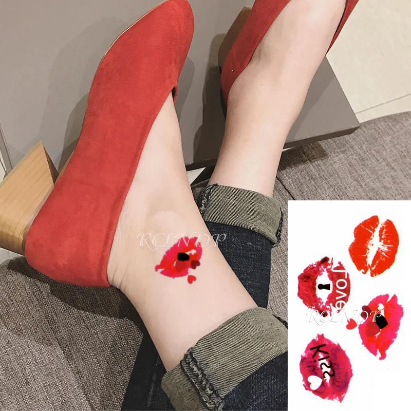 Водостойкая Временная тату-наклейка красная роза крылья бабочки Сексуальная