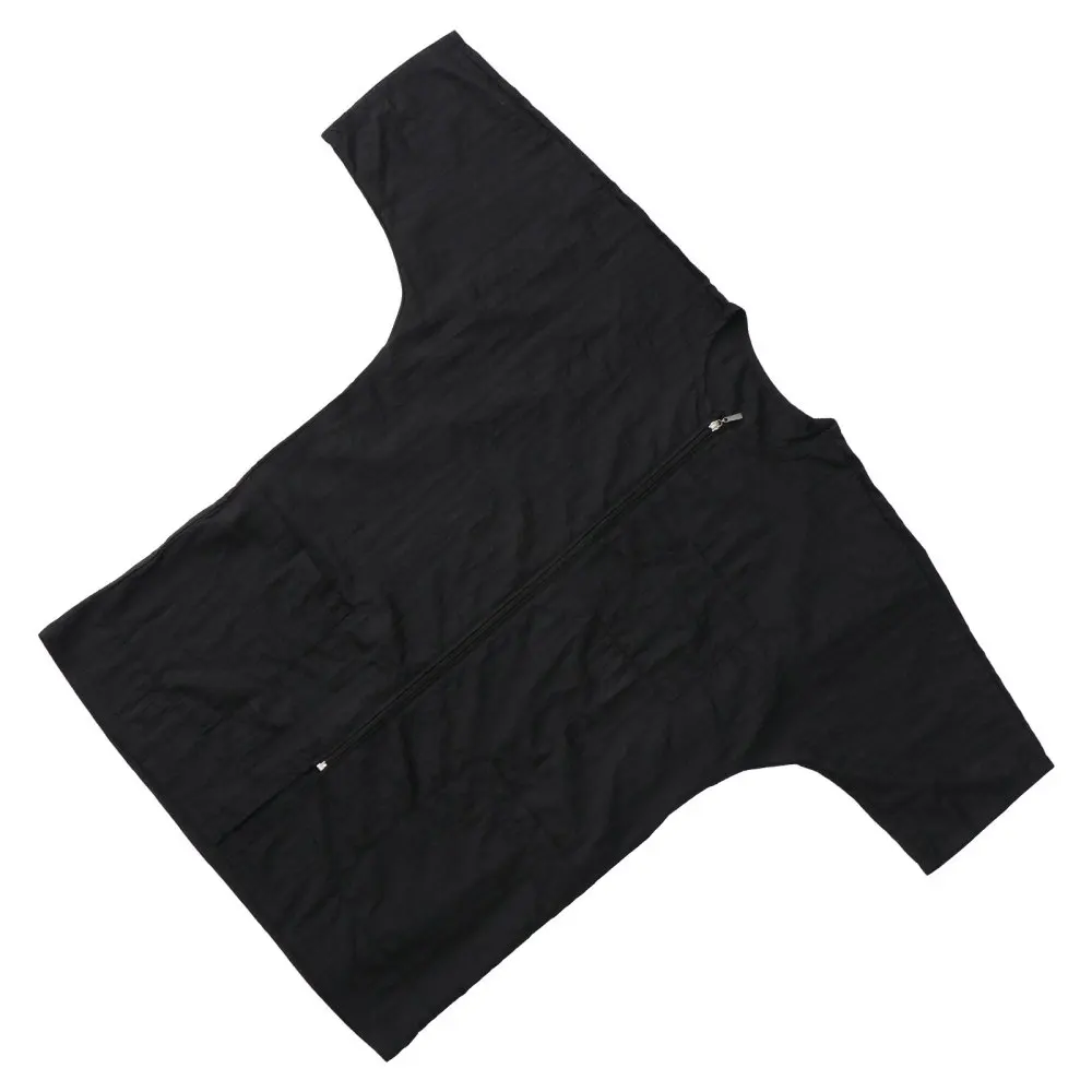 

1pc Short Sleeve Barbers Aprons Professional Zipper Salon Hair Stylist Apron with Pockets Waterproof Hairdresser Cape (Black)