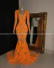 Элегантное оранжевое платье-Русалка с длинным рукавом для выпускного вечера, Черное женское длинное платье для торжества, 2020 изумрудно-зеленое платье для выпускного вечера