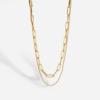 2022 trendy european and american style new 18k gold plated stainless steel necklace for women girls double chain jewelry