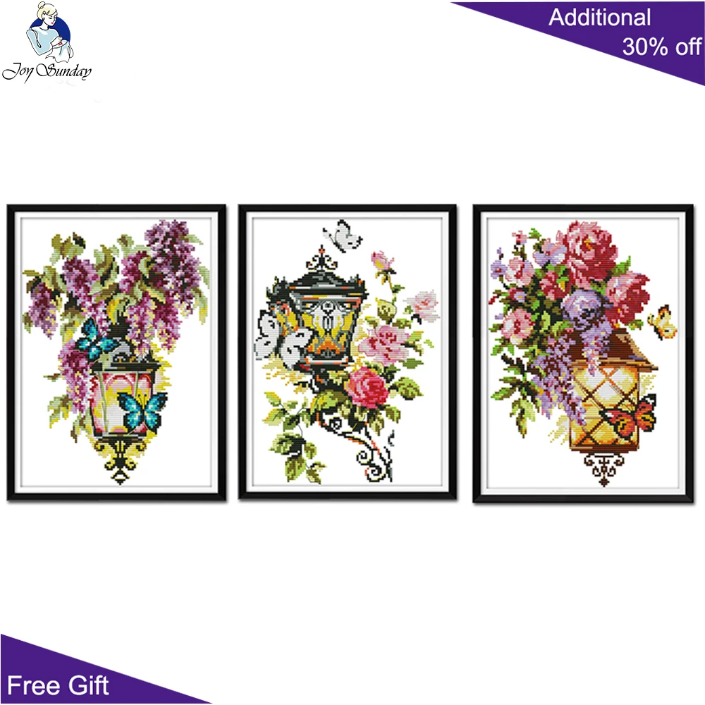 

Joy Sunday Light Of Fascination Cross Stitch H794 H795 H796 14CT 11CT Counted Stamped Home Decor Light And Flowers Cross Stitch