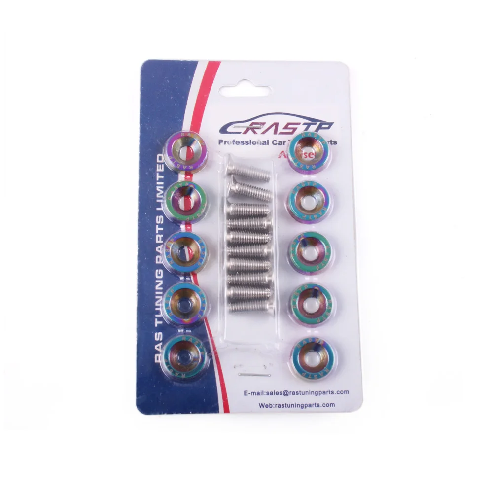 

10 шт., универсальная шайба для крыльев автомобиля, бампер, вогнутые винты jdm двигателя, алюминиевые шайбы и болт M6, автомобильный винт RS-QRF002-TP