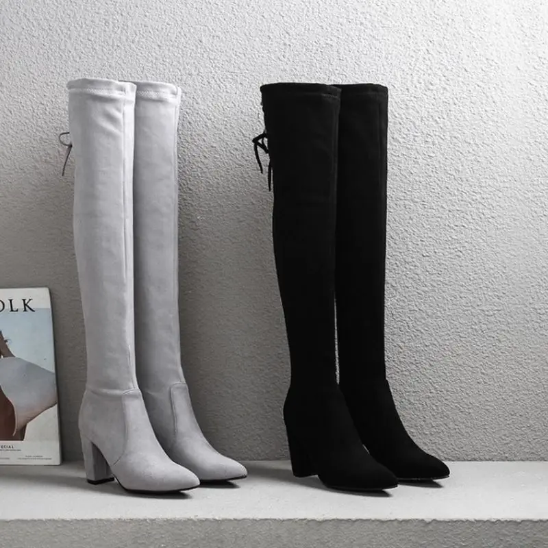 

Tuyoki Plus Size 32-46 Office Ladies Over The Knee Boots Winter High Heels Slip On Long Boots Daily Warm Fur Winter Footwear