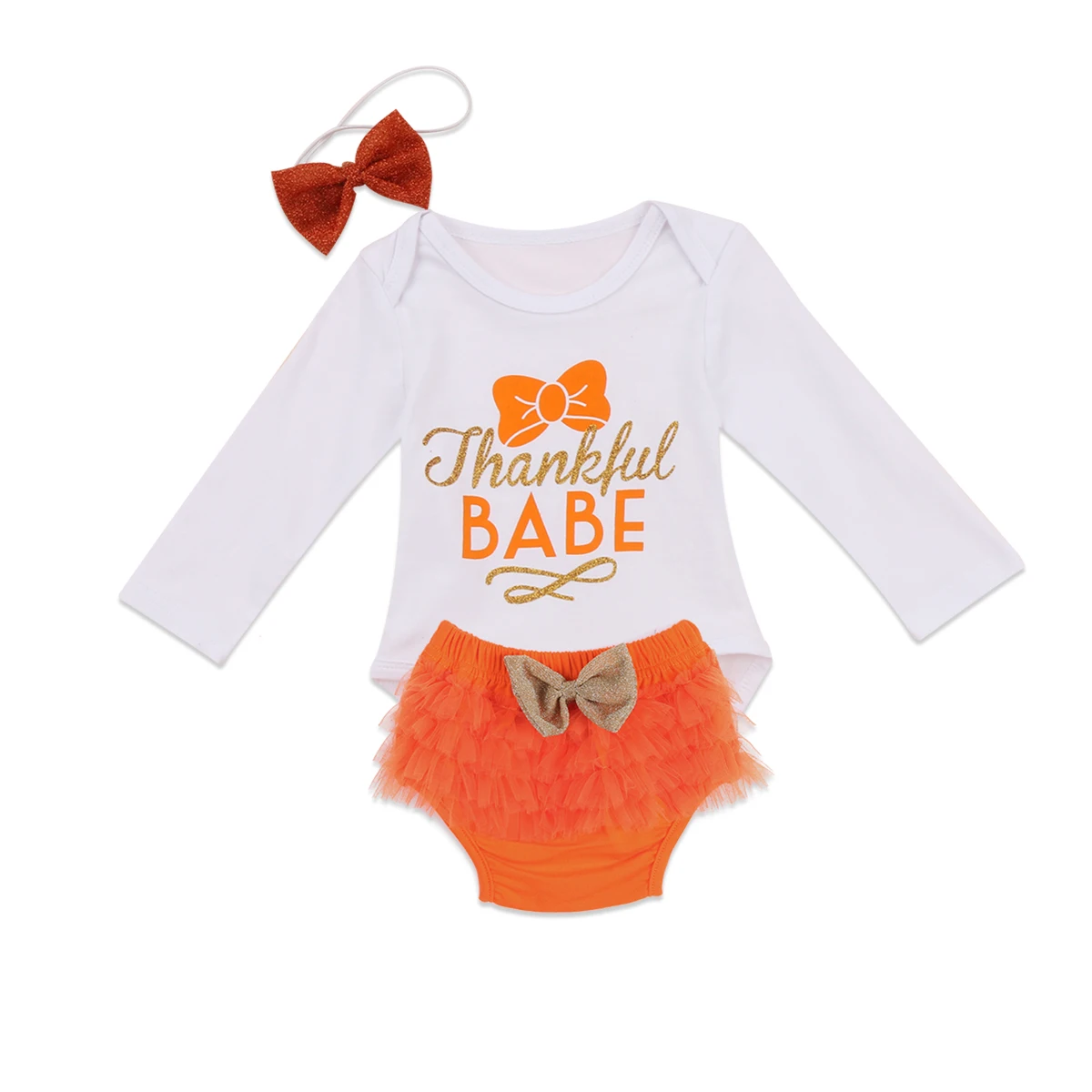 

Dropshipping Thanksgiving Day 3Pcs Set Newborn Infant Baby Girls Outfit Clothes Bow Romper + Laec Tutu Pants Set