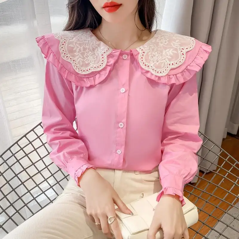 

Женская рубашка с длинным рукавом, с отложным воротником