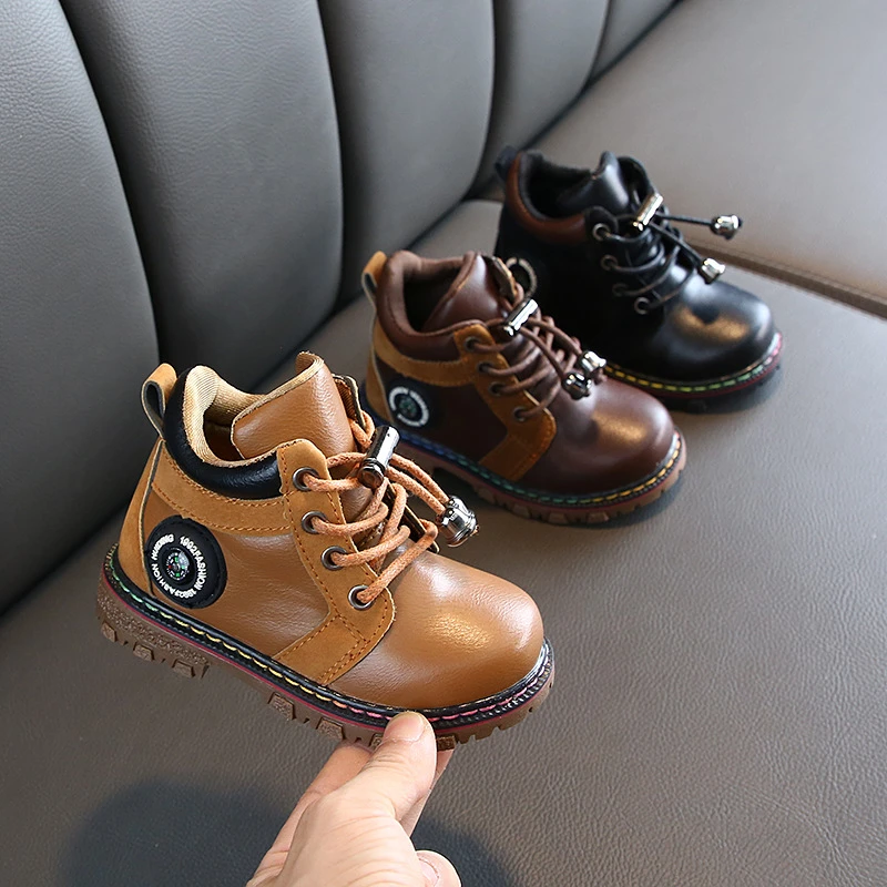 

Children Leather Boots Autumn Winter Fashion Flat Ankle Boots For Girls Boys Size 22-31 Baby Enfant Kids Shoes Boots Single