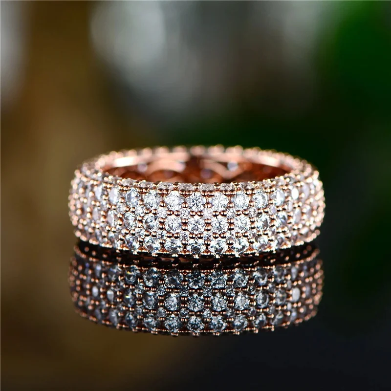 

Gu Li Rose Gold Full White Zircon Rhinestone Ring For Women Girls Sweet Female Wedding Ring Jewelry Accessories