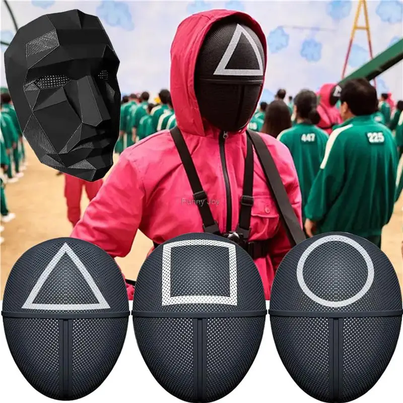 

Забавная пластиковая маска для косплея с красным капюшоном игра карамар треугольник Квадратный Круг головной убор босс Хэллоуин костюм ре...