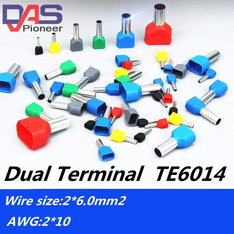 TE6014 2X10 AWG желтый двойной и входной провод наконечники штифта для 2X6 0 мм2 Длина 14