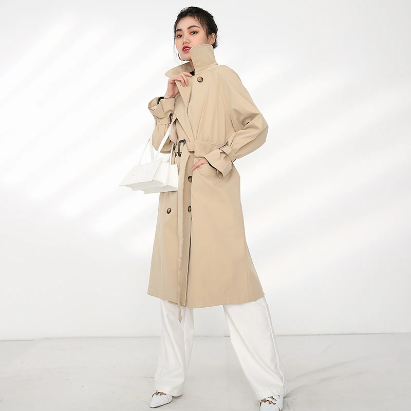 

Women Double [EAM] Breasted Big Size Long Trench New Lapel Long Sleeve Loose Fit Windbreaker Fashion Spring Autumn 2021 1Z14304