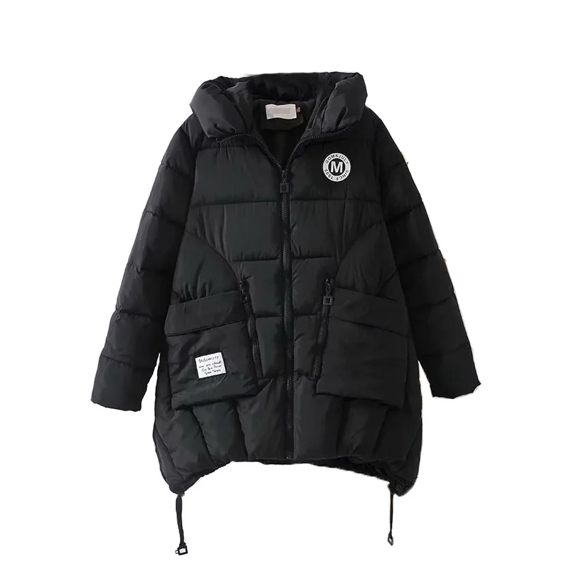 

Winter Parka Women Plus Size Padded Jacket Thick Down Cotton Hooded Warm Outerwear Casual Loose Asymmetric Length Clothes 2020