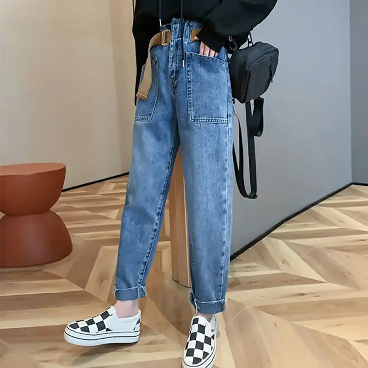 

2021 jeans women's summer high waist students' Korean loose and versatile pants