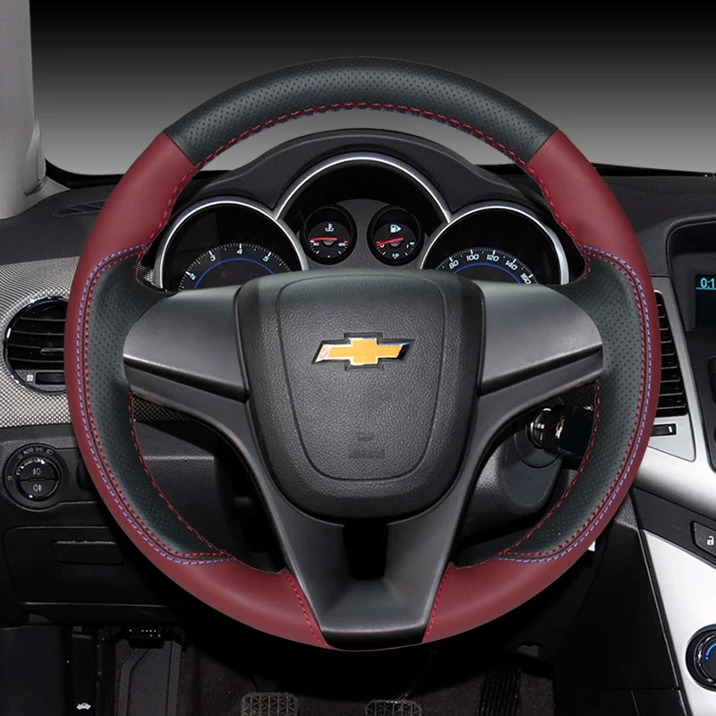 

DIY hand-sewn leather car steering wheel cover for Chevrolet Cruze Aveo Trax CaptIva Lova Malibu XL Equinox