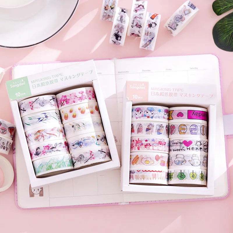 Креативная мультяшная бумажная лента 10 шт. маленькая свежая девушка ручная