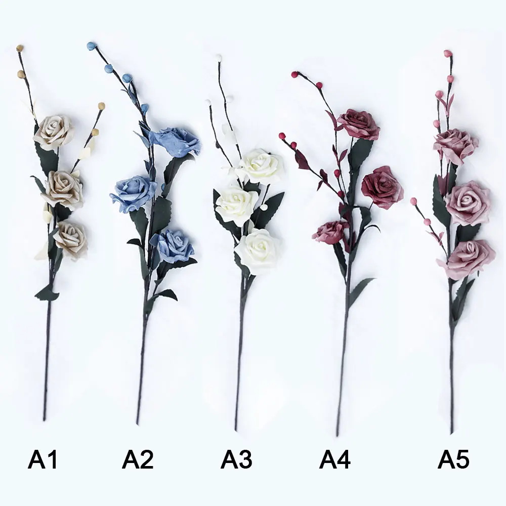 

5 Pcs Artificial Rose Branches Display Bouquet Simulation Flowers Home New Year Decoration