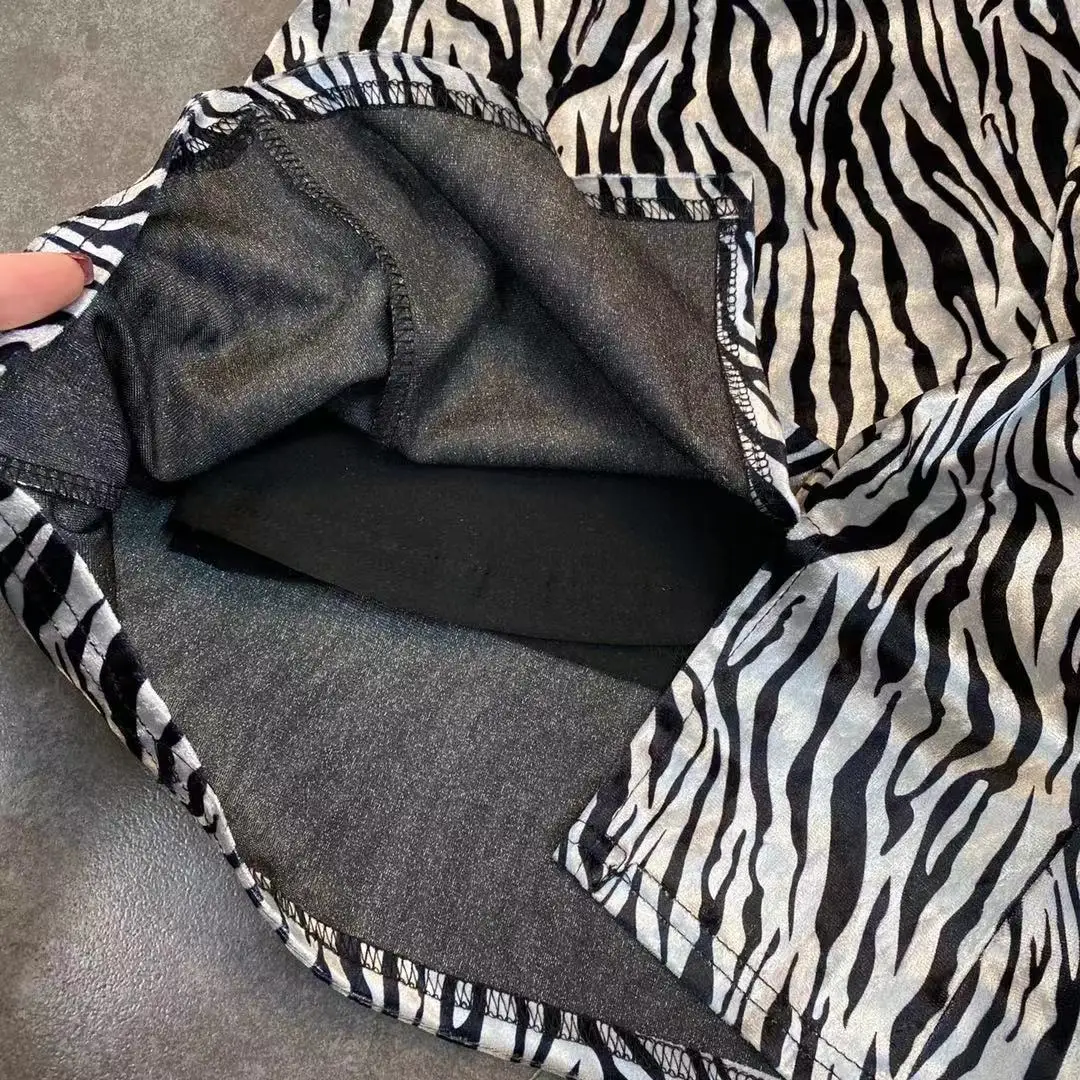 

ZCSMLL 2021 spring high neck bottoming shirt with velvet zebra pattern suspender skirt two-piece women set vintage fashion