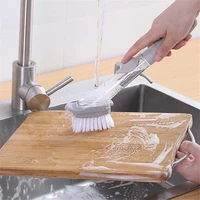 kitchen cleaning brush removable 2 in 1 head sponge soap dispenser cleaning dish washing tools long handle dust plastic brush