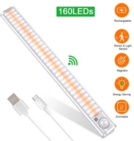 160 LED Motion Sensor Closet Light USB Rechargeable Under Cabinet Lights Wireless Night Lamp for Kitchen Wardrobe Cupboard Light