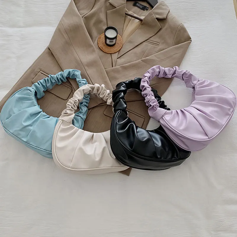 

Летние Плиссированные сумки с ручками для женщин, сумки из ПУ кожи в форме облака, простая сумка для подмышек, женские стильные сумки через п...