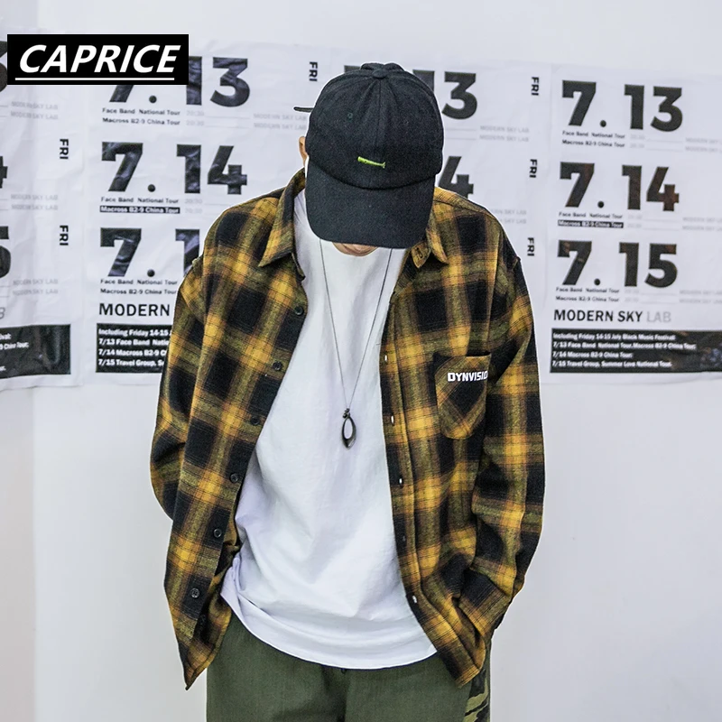 CAPRICE 2019 клетчатые рубашки с длинным рукавом мужские хип хоп повседневные