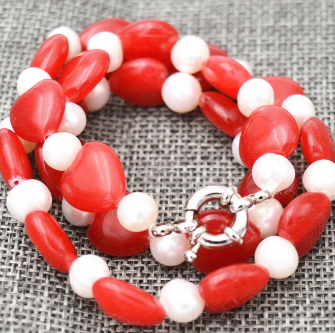 917+++New 7-8mm Natural White akoya Pearl + Red Ruby 12mm Love Necklace 18 | Украшения и аксессуары