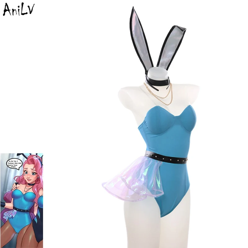 

AniLV Anime Seraphine Bodysuit Swimsuit Costume Bunny Girl Tight Leotard Swimwear Uniform Pool Party Cosplay