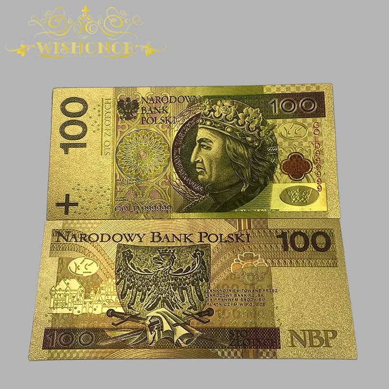 10 шт./лот лучшая цена цвет польская банкнота 50 100 200 500 Золотая в 24K позолоченная для