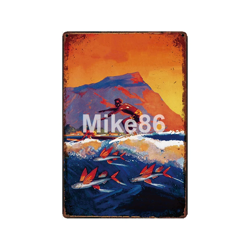 [Mike86] Hawii сёрфинга пляж металлический знак винтажный магазин рисунок на железной поверхности в стиле ретро город путешествия плакат искусство 20*30 см LT-1935