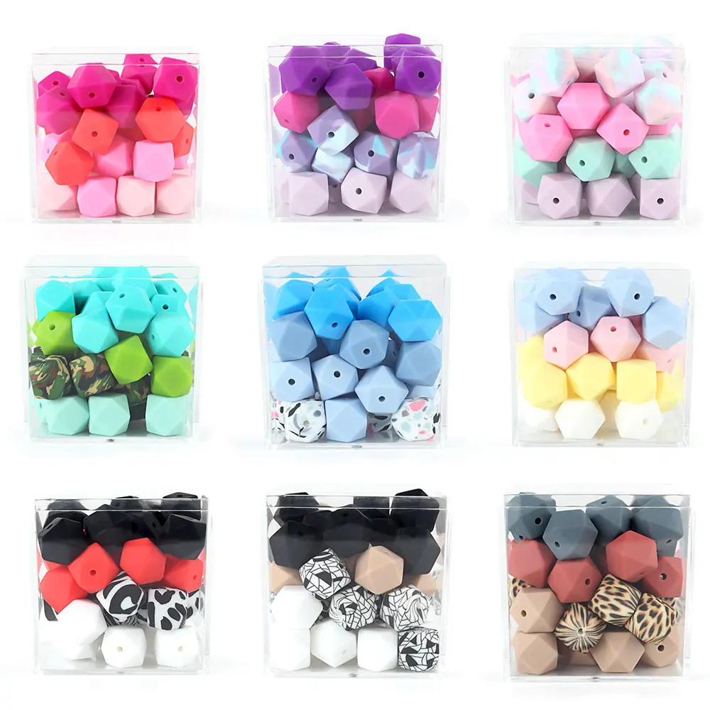 

14mm Hexagon Baby Beads Silicone BPA Free Infant Chew Rodent Nursing Pearl Accessories 20pcs Food Grade Mini Baby Teething Bead