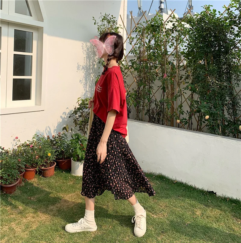 

HziriP 2020 Summer New Skirt For Women Floral Casual Cute Thin Lady Office Retro High Waist lady All-Match Fashion Female Skirts