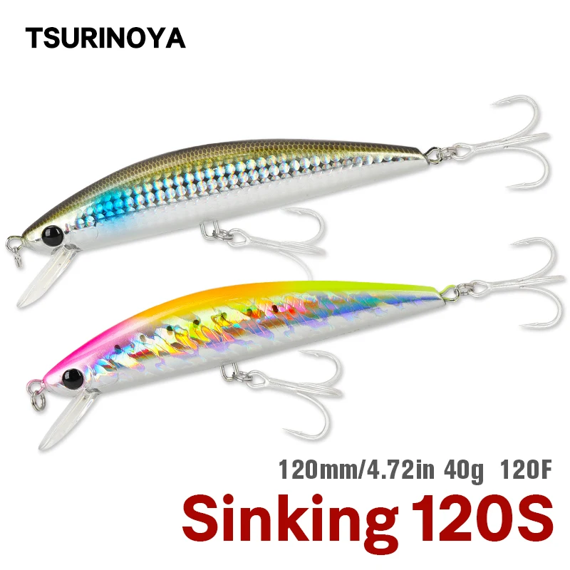 

TSURINOYA NEW DW37 Minnow Fishing Lure 12cm 40g Artificial Sinking Minnow Hard Baits Saltwater 8 Colors Swimbait Wobblers