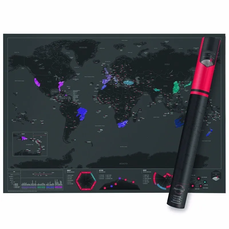 Скретч Карта Золотая фольга черная путешествия мир скретч от фольги слой